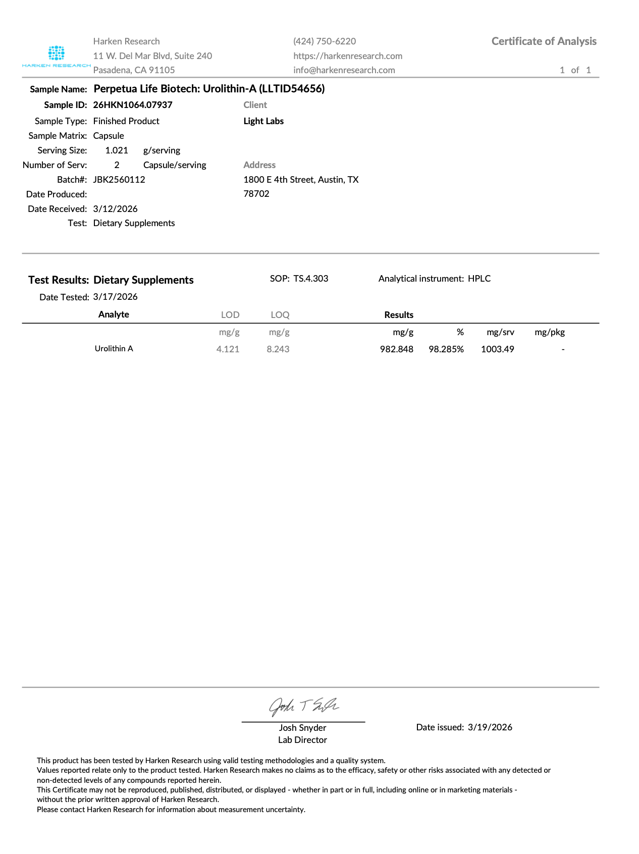 Urolithin-A Liposomal 1,000mg