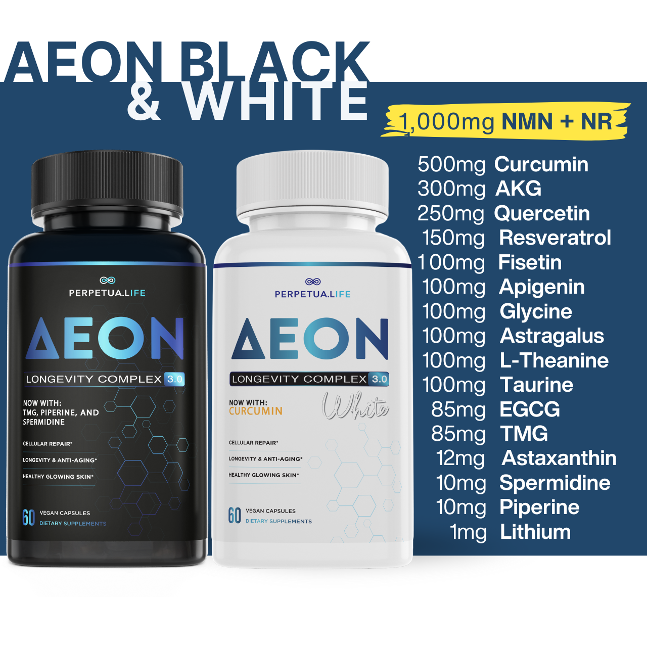 NAD+ Liposomal Anti Aging Supplement Complex AEON Black & White Bundle